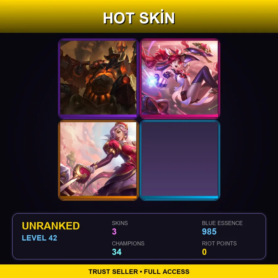 EUW | Lv42 | Unranked | 3 Skin | 34 Champ — LoL account