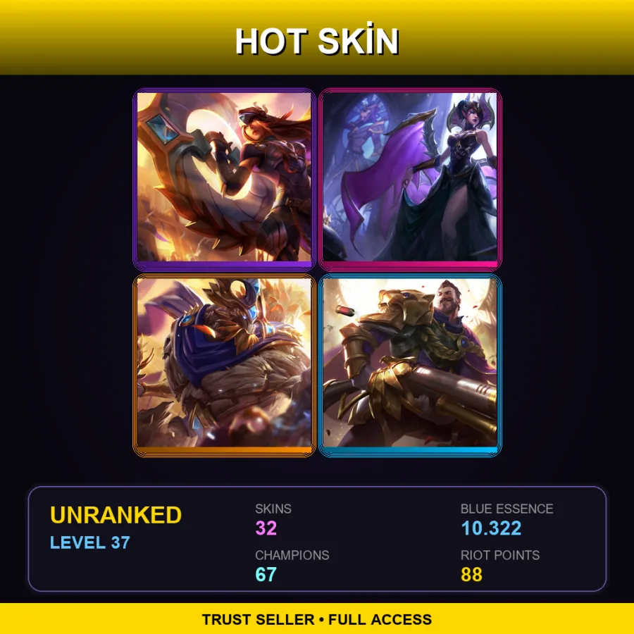 EUW | Victorious Sivir | Victorious Morgana | Victorious Maokai | Victorious Graves | 32 Skin | 67 Champ | Lv37