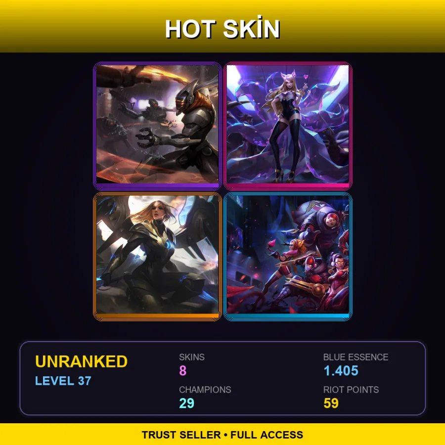 TW | Lv37 | Unranked | 8 Skin | 29 Champ — LoL account