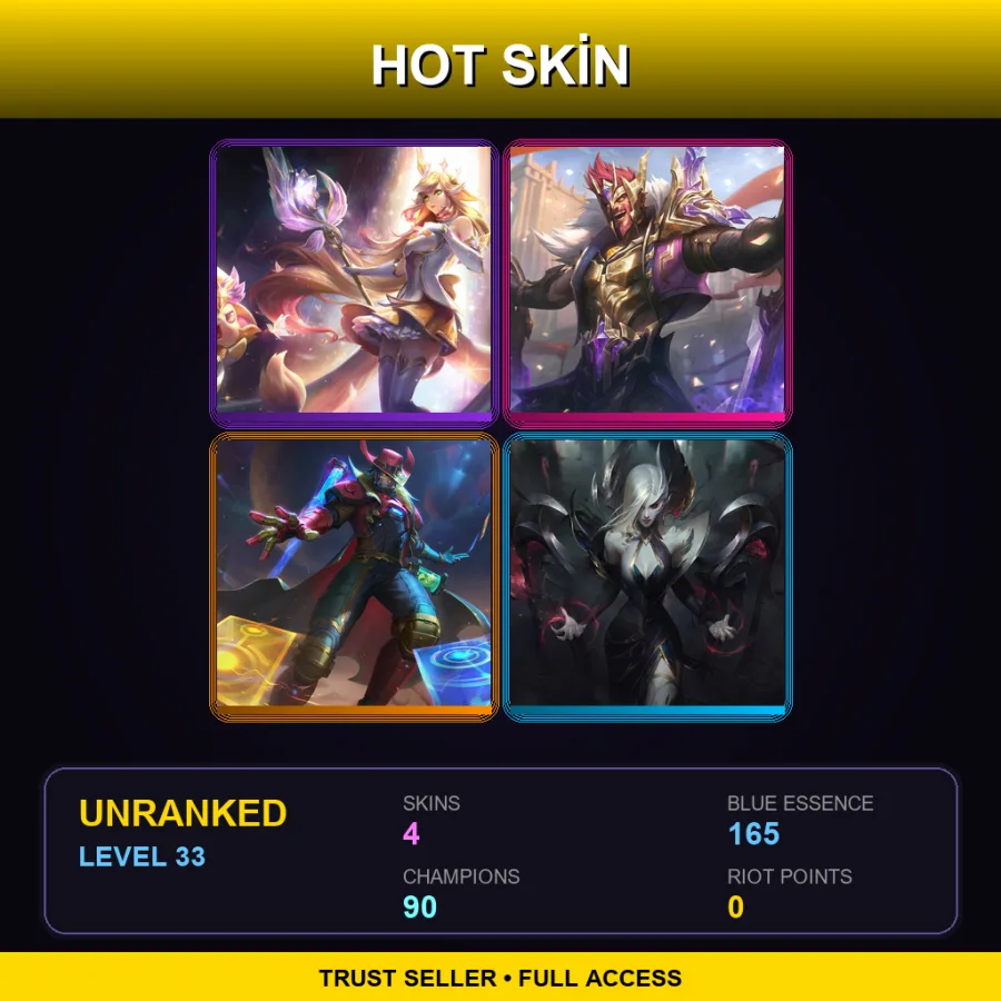 EUNE | Lv33 | Unranked | 4 Skin | 90 Champ — LoL account
