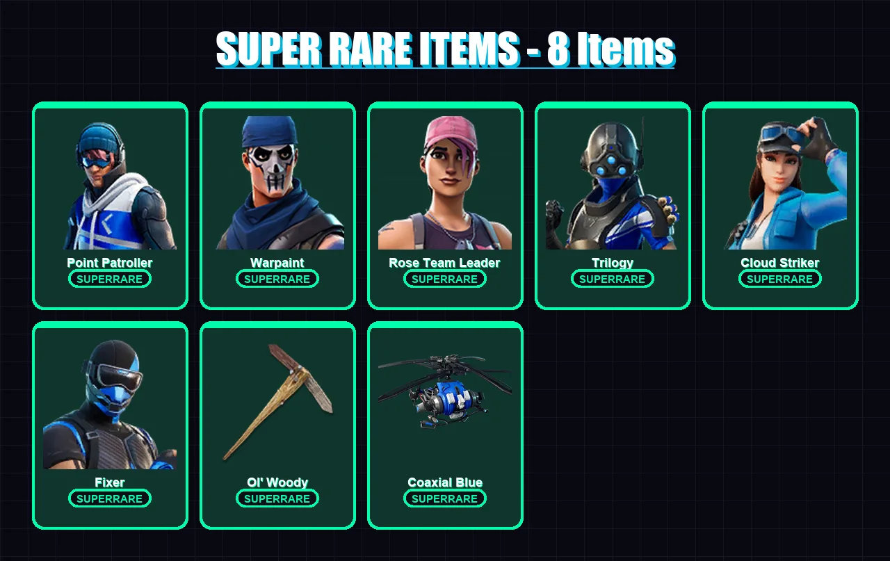 [PS4/PS5/XBOX/PC] | Point Patroller | Warpaint | Rose Team Leader | Trilogy | Cloud Striker | 106 skin | 105 pickaxe | 103 emote | 94 glider | Lv126 — Fortnite account