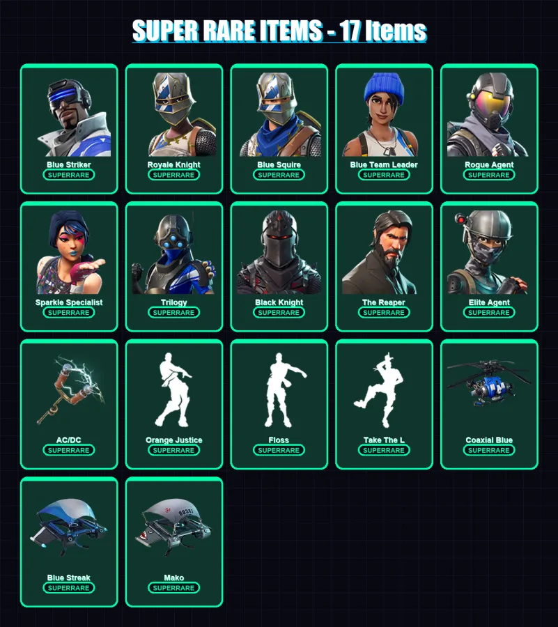 [PC/XBOX] | Blue Striker | Royale Knight | Blue Squire | Blue Team Leader | Rogue Agent | 54 skin | 47 pickaxe | 55 emote | 52 glider | Lv794