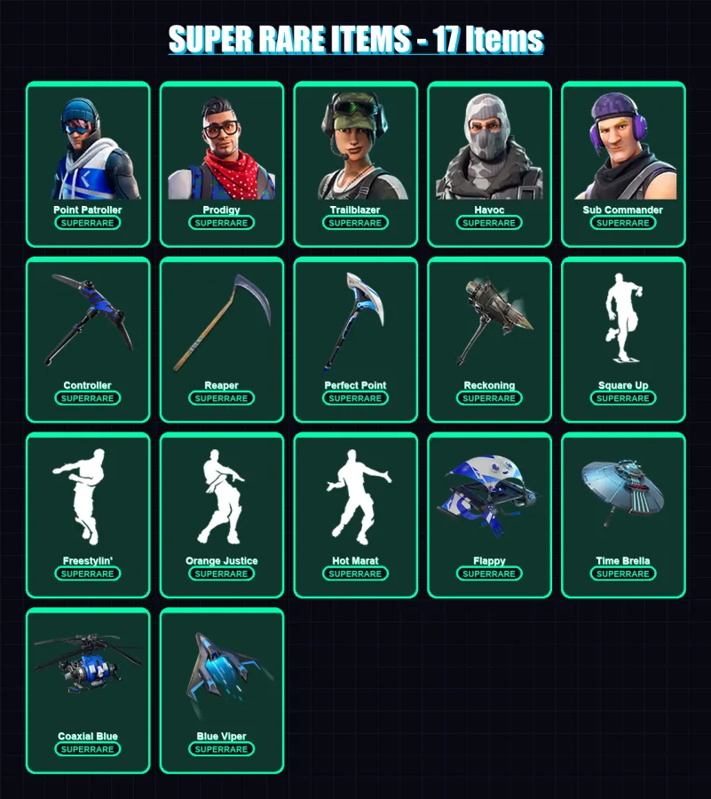 [PS4/PS5/XBOX/PC] | Point Patroller | Prodigy | Trailblazer | Havoc | Sub Commander | 65 skin | 70 pickaxe | 74 emote | 82 glider | Lv1388
