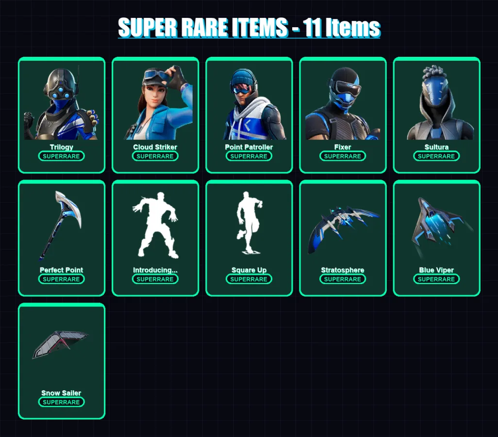[PS4/PS5/XBOX/PC] | Trilogy | Cloud Striker | Point Patroller | Fixer | Sultura | 112 skin | 153 pickaxe | 97 emote | 111 glider | Lv1500 — Fortnite account