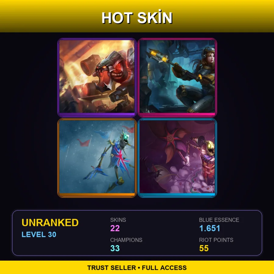 EUW | Lv30 | Unranked | 22 Skin | 33 Champ