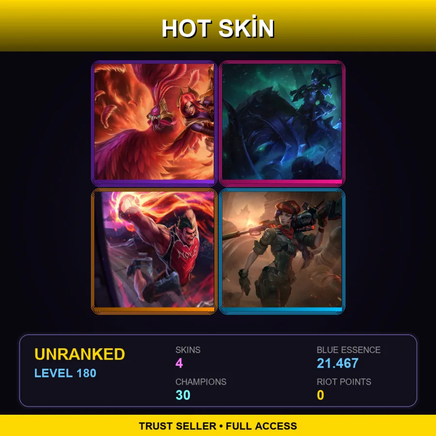 EUNE | Lv180 | Unranked | 4 Skin | 30 Champ