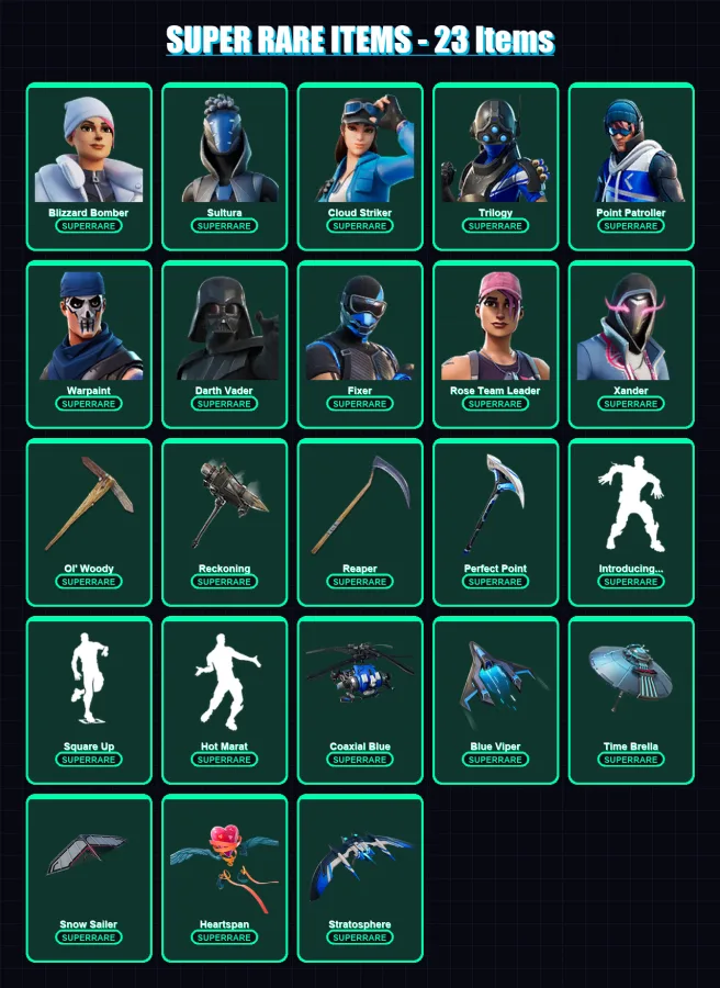 [PC/XBOX] | Blizzard Bomber | Sultura | Cloud Striker | Trilogy | Point Patroller | 214 skin | 220 pickaxe | 194 emote | 181 glider | Lv1994