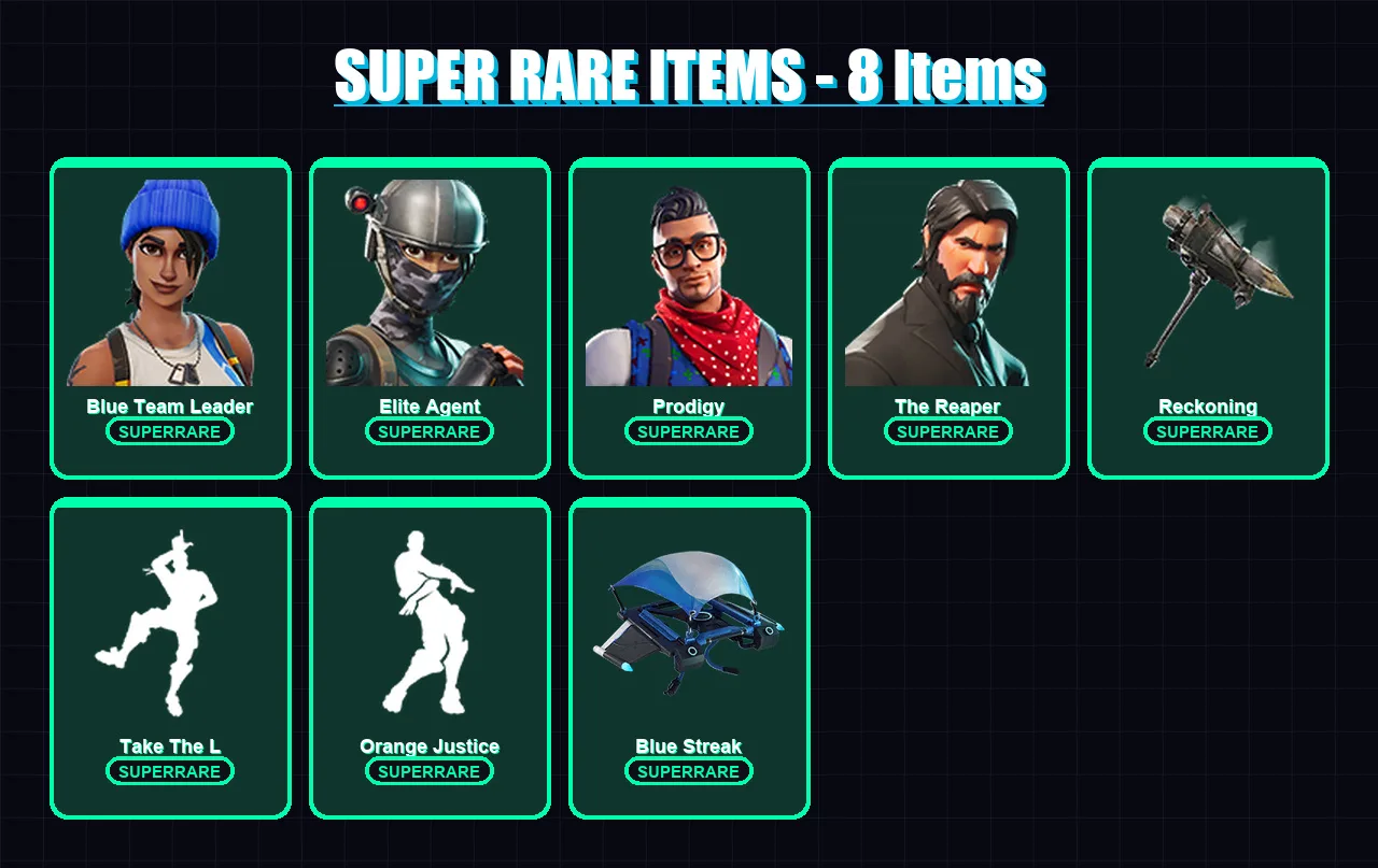 [PC] | Blue Team Leader | Elite Agent | Prodigy | The Reaper | Carbide | 70 skin | 60 pickaxe | 81 emote | 69 glider | Lv820 — Fortnite account