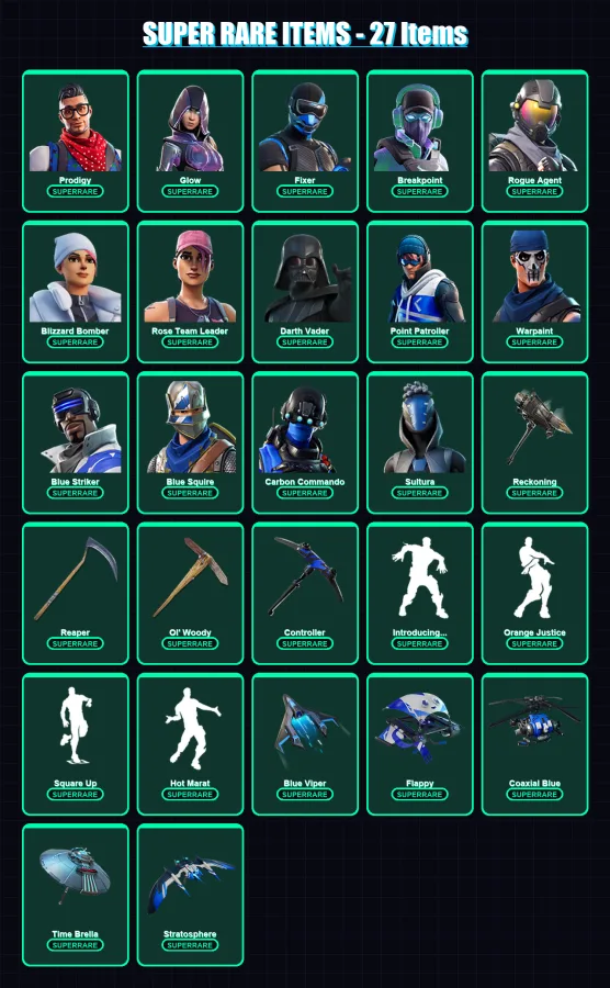 [PC/XBOX] | Prodigy | Glow | Fixer | Breakpoint | Rogue Agent | 165 skin | 153 pickaxe | 136 emote | 156 glider | Lv2150