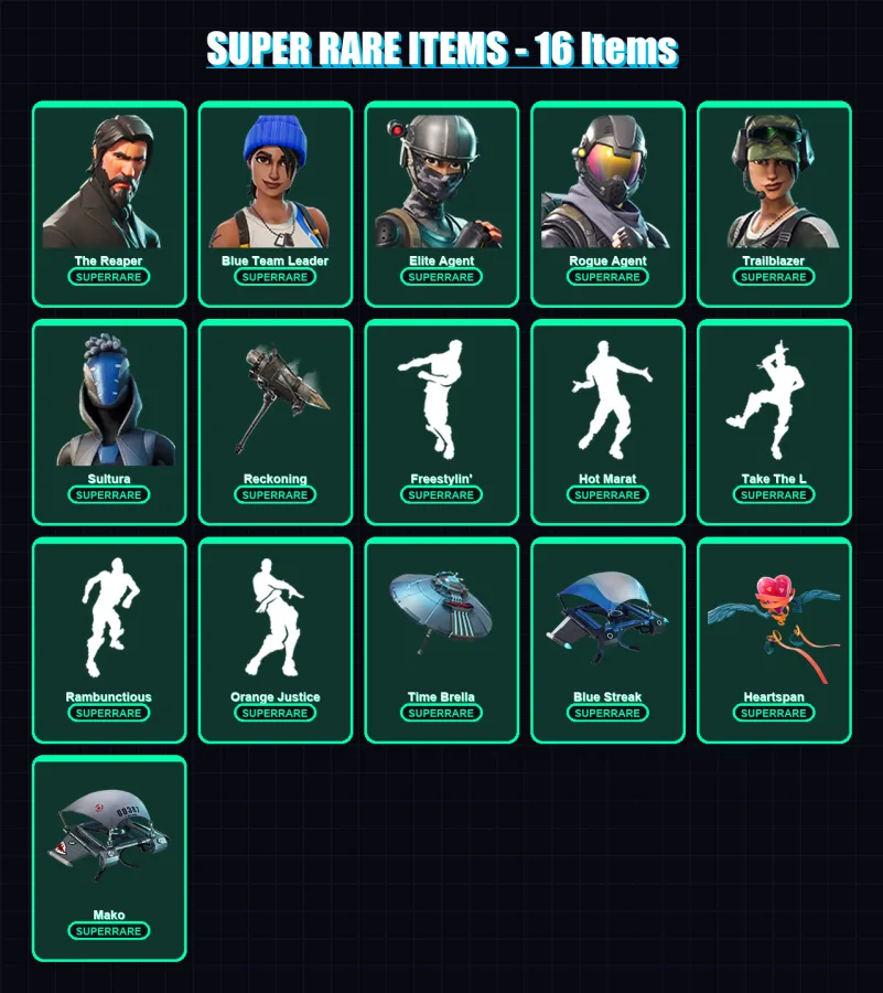[PC/XBOX] | The Reaper | Blue Team Leader | Elite Agent | Rogue Agent | Trailblazer | 142 skin | 156 pickaxe | 134 emote | 151 glider | Lv2187