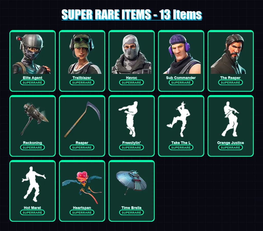 [PC/XBOX] | Elite Agent | Trailblazer | Havoc | Sub Commander | The Reaper | 53 skin | 50 pickaxe | 64 emote | 60 glider | Lv941
