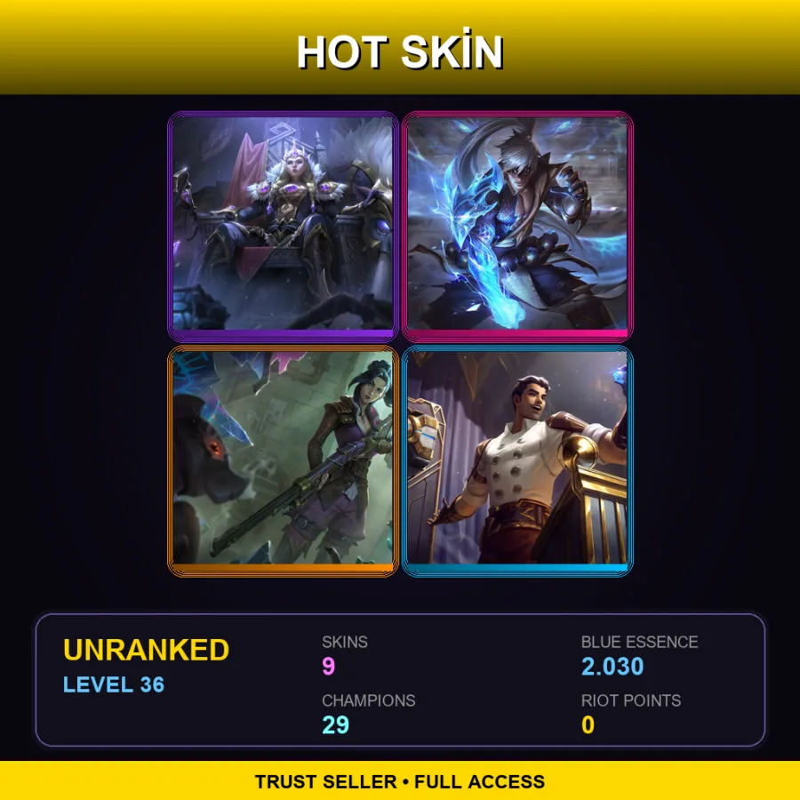 LAN | Lv36 | Unranked | 9 Skin | 29 Champ — LoL account