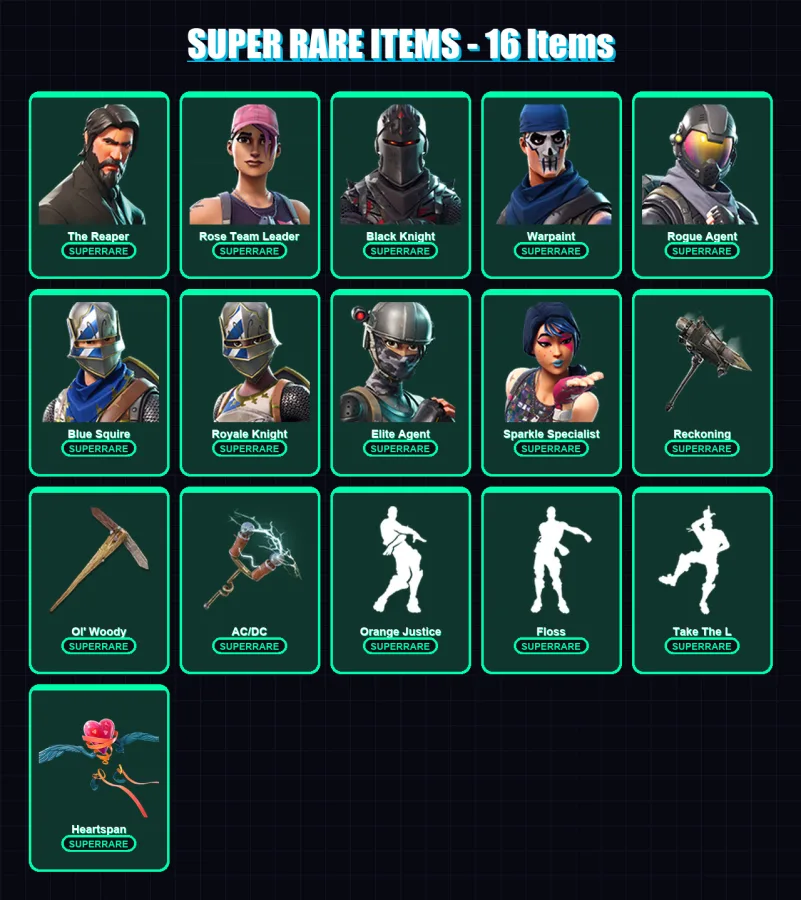 [PS4/PS5/XBOX/PC] | The Reaper | Rose Team Leader | Black Knight | Warpaint | Rogue Agent | 63 skin | 44 pickaxe | 62 emote | 55 glider | Lv666