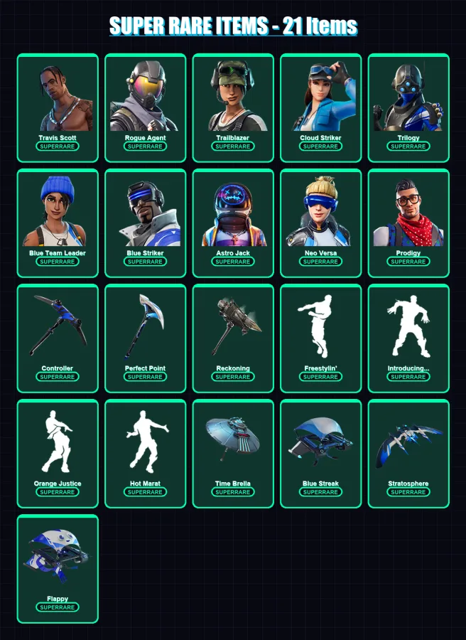 [PS4/PS5/XBOX/PC] | Travis Scott | Rogue Agent | Trailblazer | Cloud Striker | Trilogy | 97 skin | 88 pickaxe | 101 emote | 94 glider | Lv1561