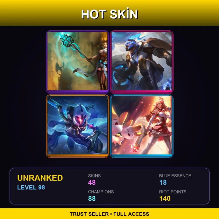 EUW | Lv98 | Unranked | 48 Skin | 88 Champ — LoL account