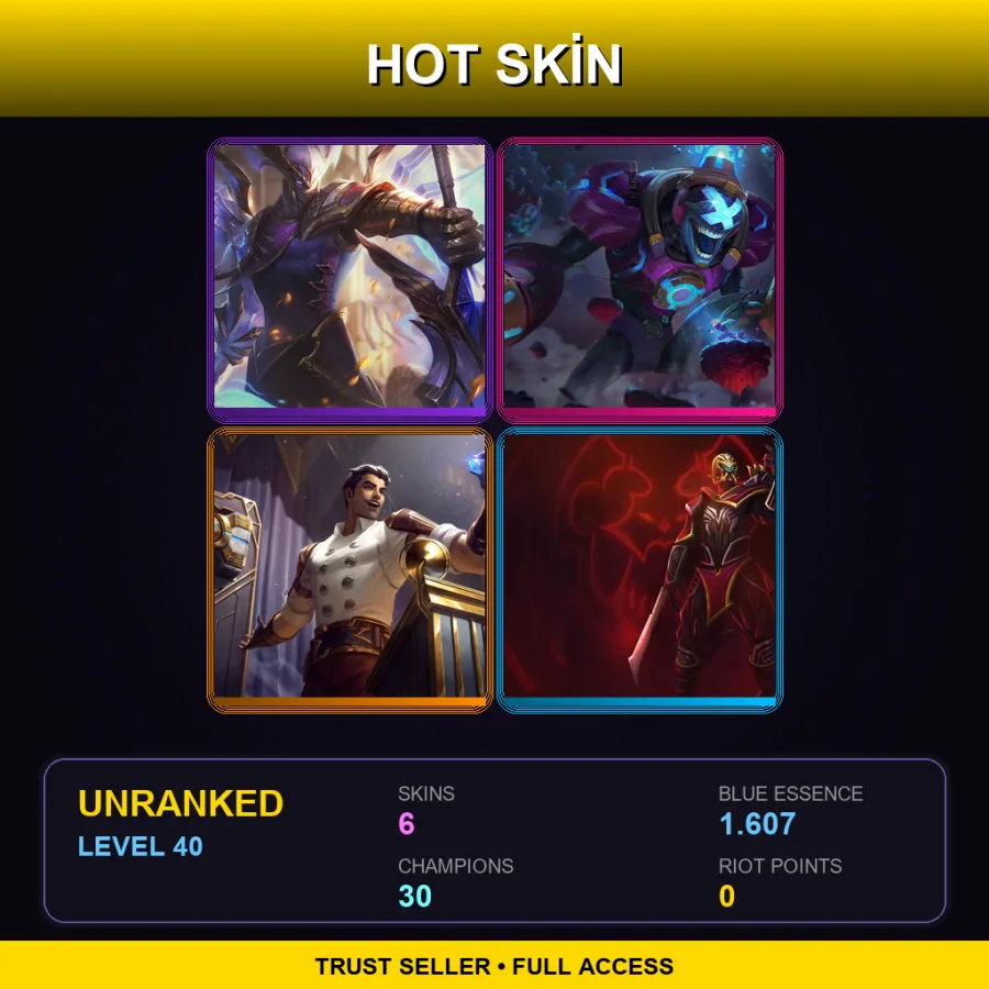 TR | Lv40 | Unranked | 6 Skin | 30 Champ — LoL account