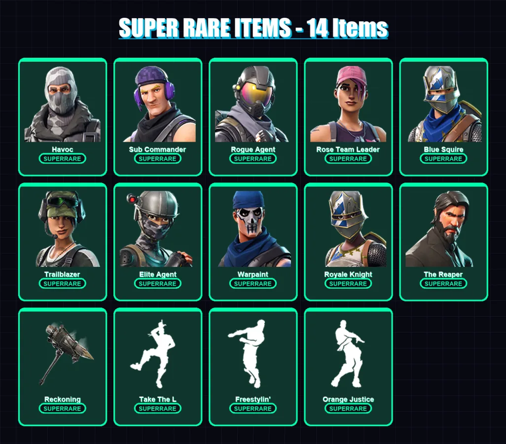 [PC] | Havoc | Sub Commander | Rogue Agent | Rose Team Leader | Blue Squire | 44 skin | 28 pickaxe | 33 emote | 31 glider | Lv383
