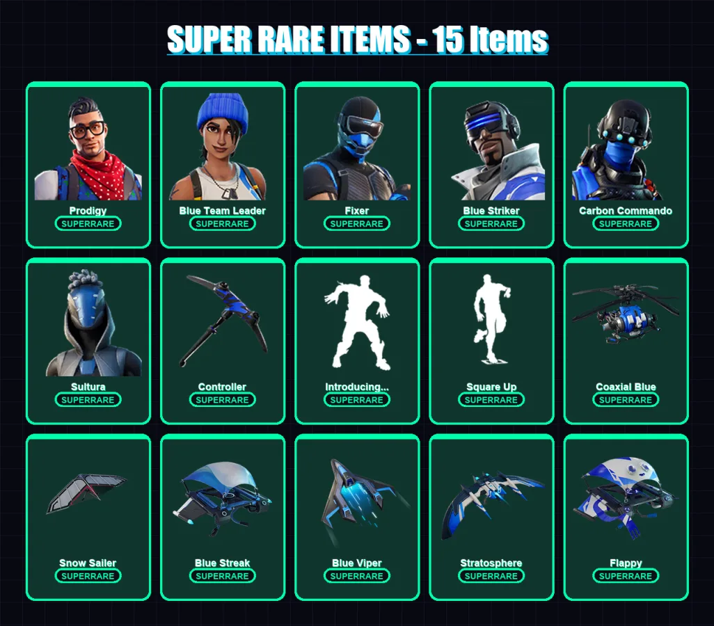 [PC/XBOX] | Prodigy | Blue Team Leader | Fixer | Blue Striker | Carbon Commando | 10 skin | 15 pickaxe | 10 emote | 16 glider | Lv192 — Fortnite account