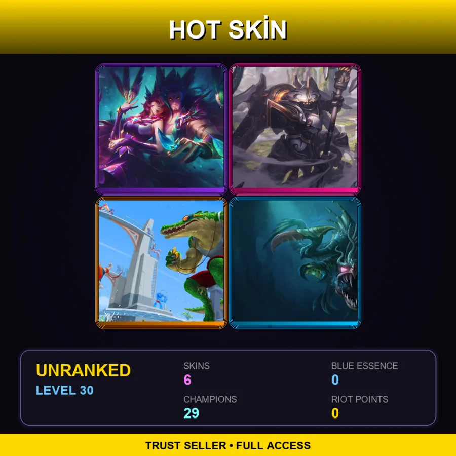 EUNE | Lv30 | Unranked | 6 Skin | 29 Champ — LoL account