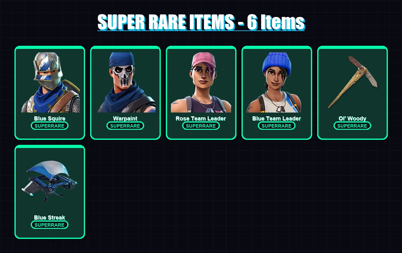 [PC/XBOX/PSN] | Blue Squire | Warpaint | Rose Team Leader | Blue Team Leader | Rust Lord | 7 skin | 11 pickaxe | 4 emote | 9 glider | Lv48