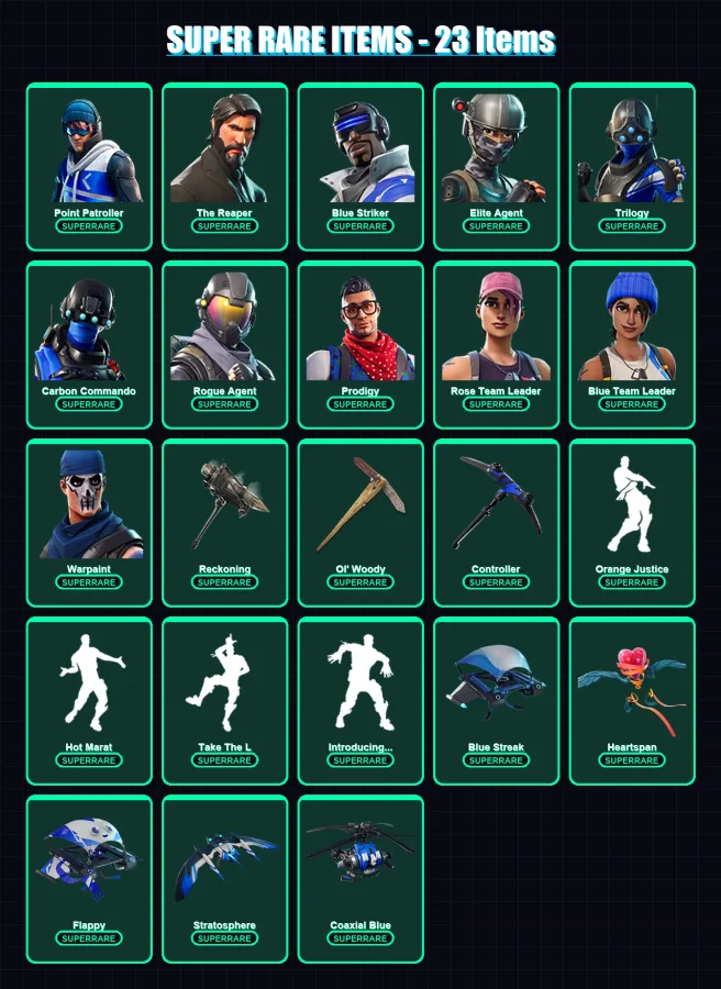 [PC/XBOX/PSN] | Point Patroller | The Reaper | Blue Striker | Elite Agent | Trilogy | 77 skin | 46 pickaxe | 57 emote | 55 glider | Lv455