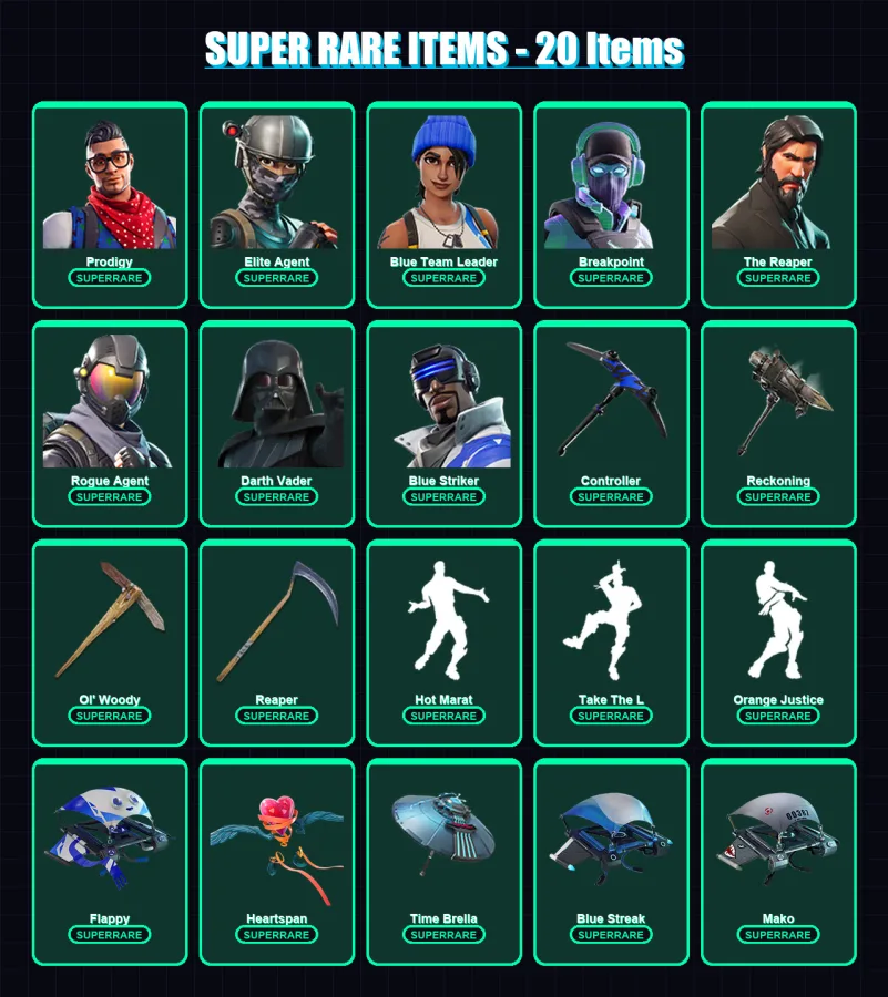 [PC/XBOX] | Prodigy | Elite Agent | Blue Team Leader | Breakpoint | The Reaper | 139 skin | 114 pickaxe | 109 emote | 112 glider | Lv1756 — Fortnite account