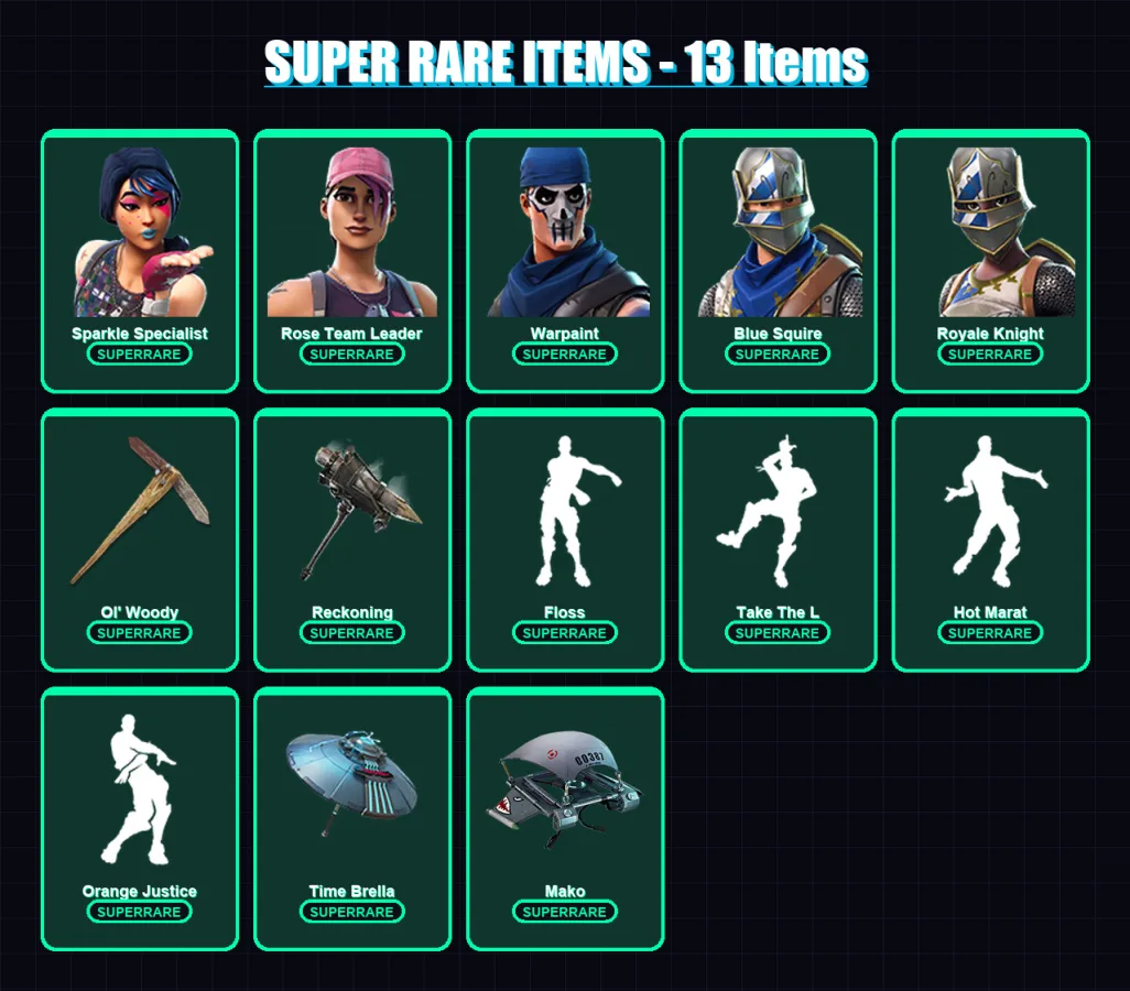 [PC/PSN] | Sparkle Specialist | Rose Team Leader | Warpaint | Blue Squire | Royale Knight | 130 skin | 143 pickaxe | 122 emote | 139 glider | Lv1698