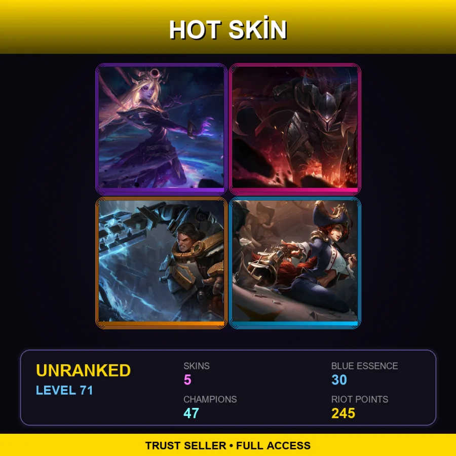EUW | Dark Cosmic Lux | Dragonslayer Pantheon | Steel Legion Garen | Waterloo Miss Fortune | 5 Skin | 47 Champ | Lv71
