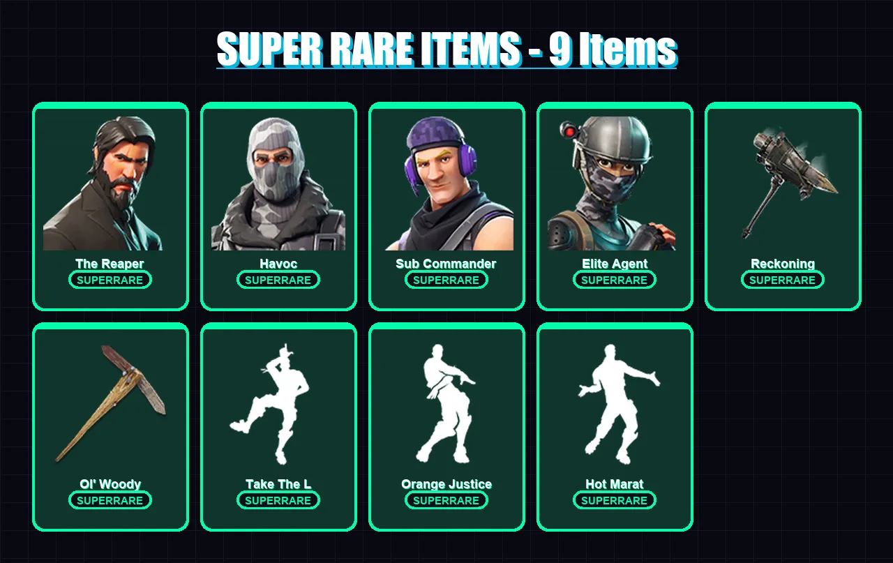 [PC/XBOX/PSN] | The Reaper | Havoc | Sub Commander | Elite Agent | Dark Voyager | 112 skin | 72 pickaxe | 92 emote | 70 glider | Lv955