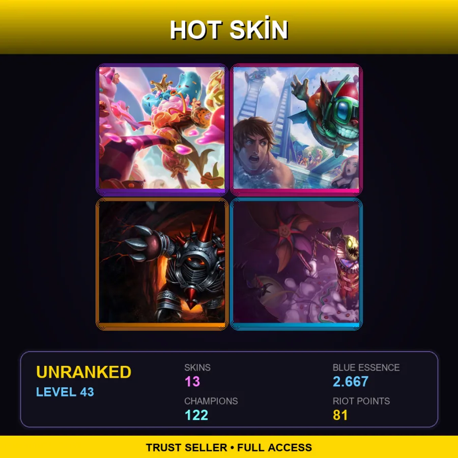 OCE | Lv43 | Unranked | 13 Skin | 122 Champ — LoL account