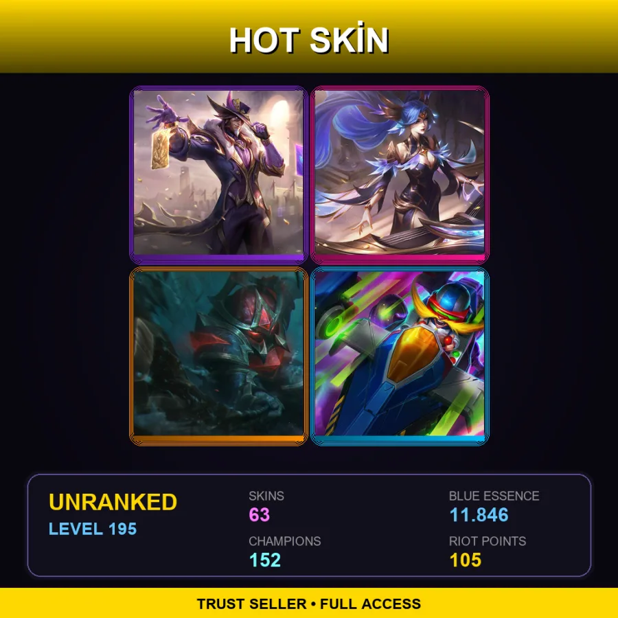 LAN | Lv195 | Unranked | 63 Skin | 152 Champ — Royal Guard Fiora