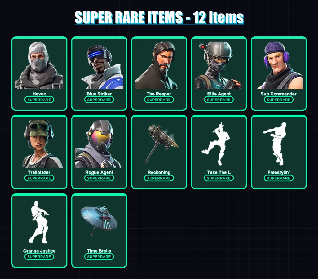 [PC] | Havoc | Blue Striker | The Reaper | Elite Agent | Sub Commander | 35 skin | 26 pickaxe | 42 emote | 30 glider | Lv515