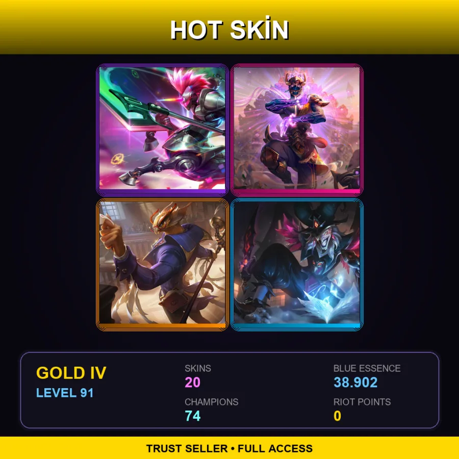 EUW | Lv91 | Gold IV | 20 Skin | 74 Champ