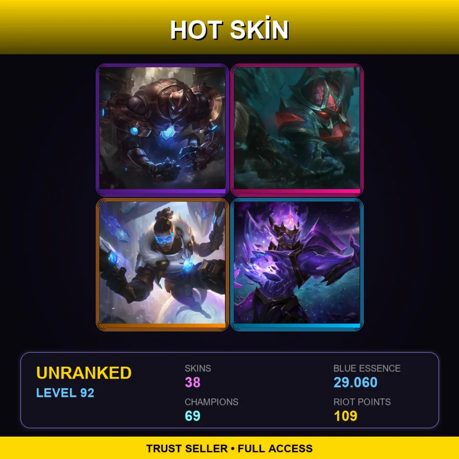 EUW | Lv92 | Unranked | 38 Skin | 69 Champ