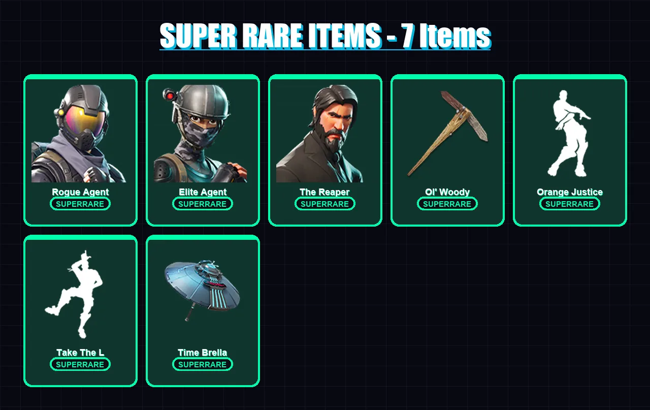 [PC/PSN] | Rogue Agent | Elite Agent | The Reaper | Drift | Frostbite | 83 skin | 127 pickaxe | 104 emote | 115 glider | Lv1923