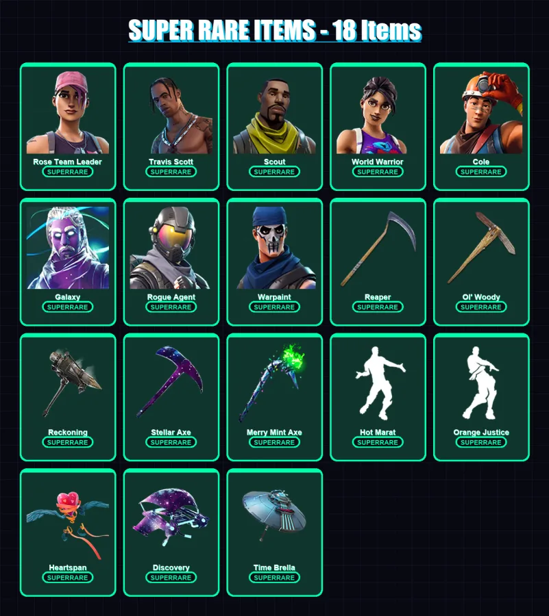 [PC/XBOX/PSN] | Rose Team Leader | Travis Scott | Scout | World Warrior | Cole | 217 skin | 175 pickaxe | 160 emote | 151 glider | Lv2438