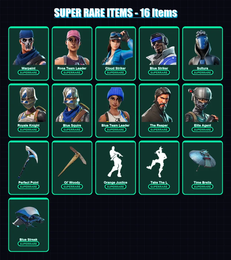 [PS4/PS5/XBOX/PC] | Warpaint | Rose Team Leader | Cloud Striker | Blue Striker | Sultura | 118 skin | 119 pickaxe | 102 emote | 108 glider | Lv2072