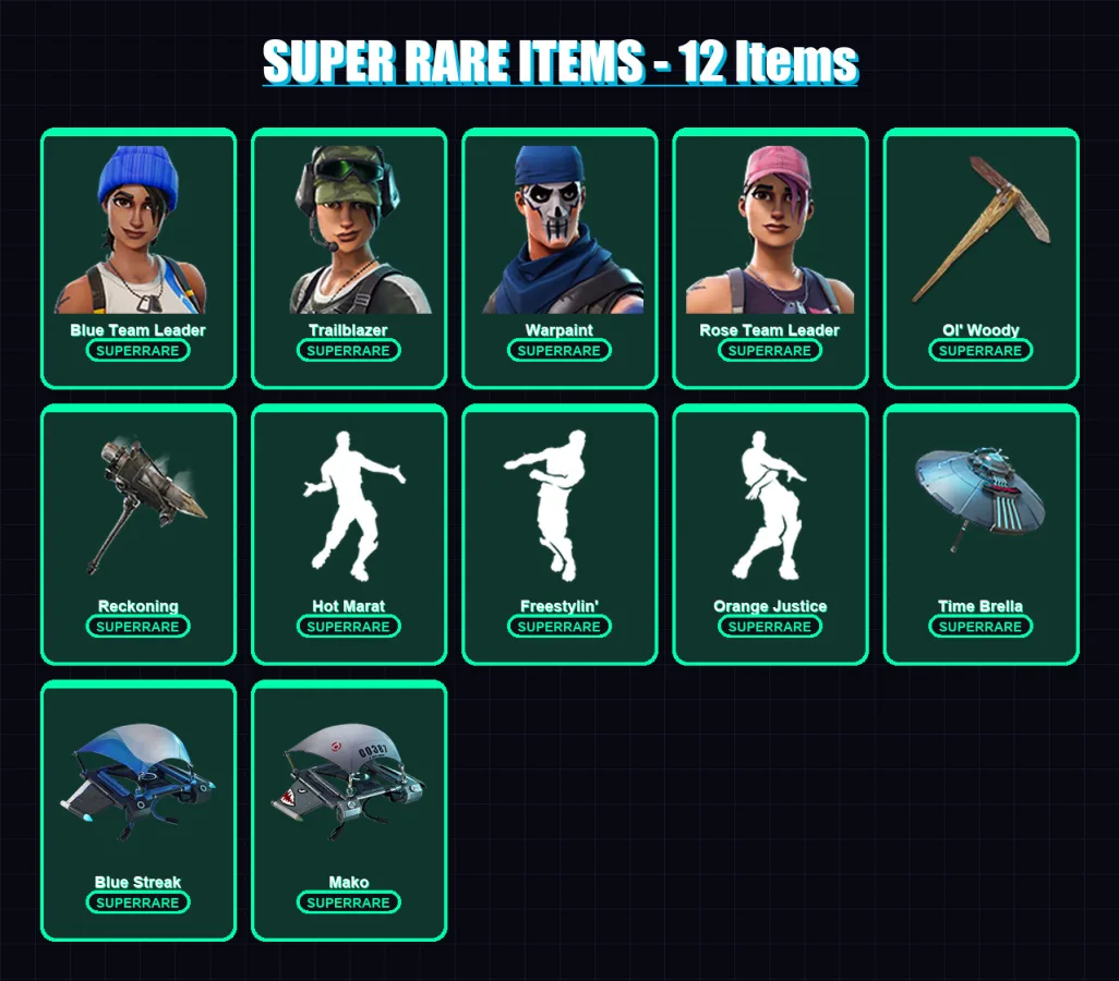 [PC] | Blue Team Leader | Trailblazer | Warpaint | Rose Team Leader | The Foundation | 151 skin | 210 pickaxe | 160 emote | 171 glider | Lv2450
