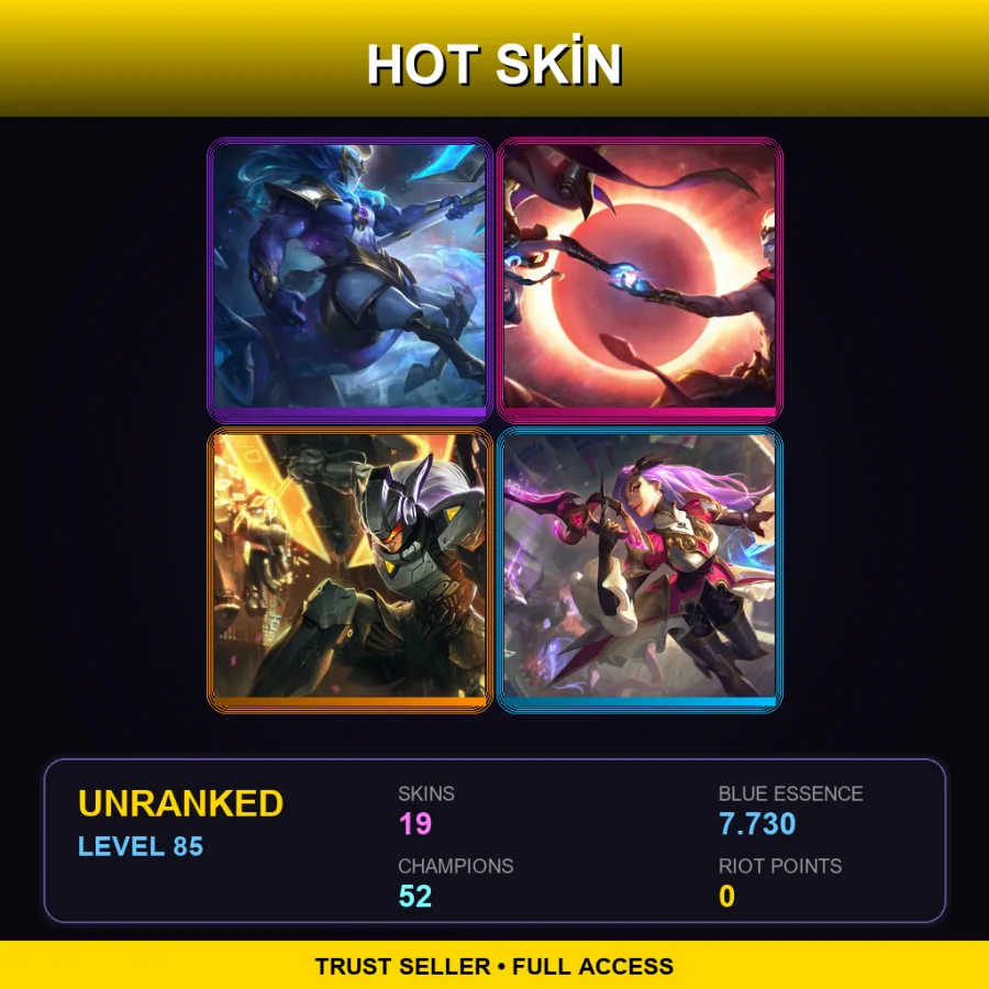 EUNE | Lv85 | Unranked | 19 Skin | 52 Champ — LoL account