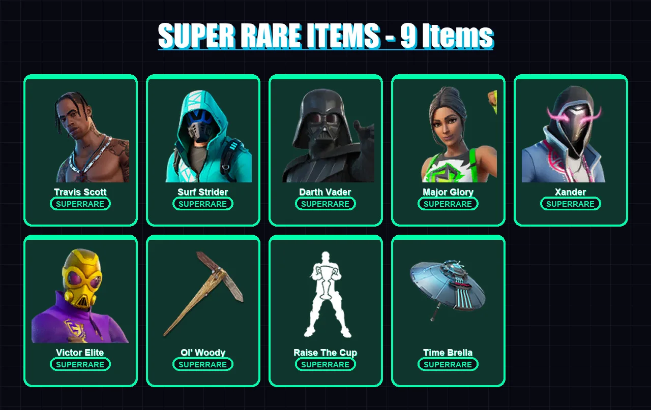 [PC/XBOX/PSN] | Travis Scott | Surf Strider | Darth Vader | Major Glory | Xander | 293 skin | 265 pickaxe | 210 emote | 195 glider | Lv3903
