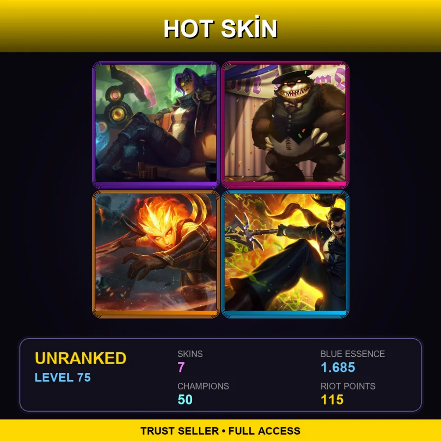 EUW | Lv75 | Unranked | 7 Skin | 50 Champ