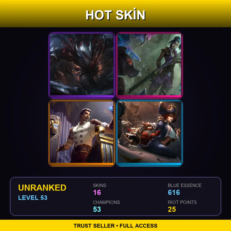 RU | Blood Moon Talon | Arcane Enforcer Caitlyn | Arcane Inventor Jayce | Waterloo Miss Fortune | 16 Skin | 53 Champ | Lv53