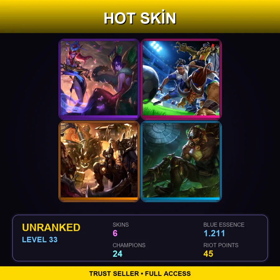 LAS | Lv33 | Unranked | 6 Skin | 24 Champ — LoL account