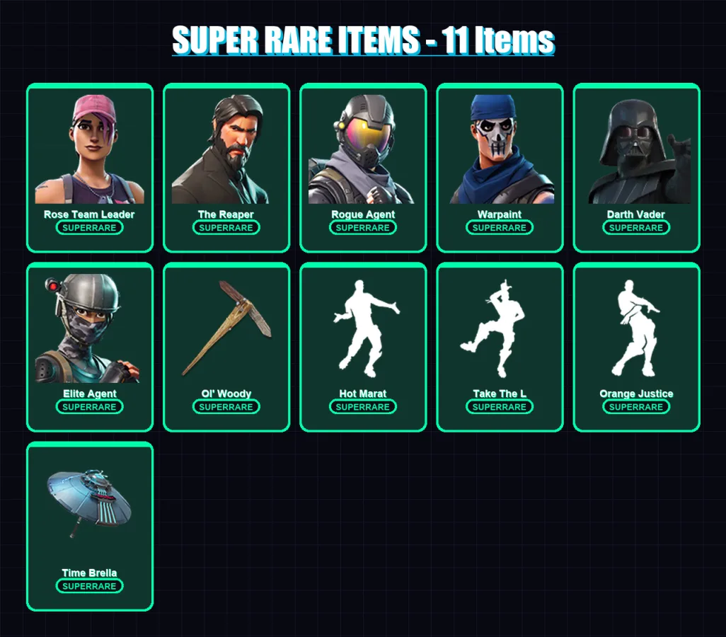 [PS4/PS5/XBOX/PC] | Rose Team Leader | The Reaper | Rogue Agent | Warpaint | Darth Vader | 179 skin | 179 pickaxe | 151 emote | 129 glider | Lv1393