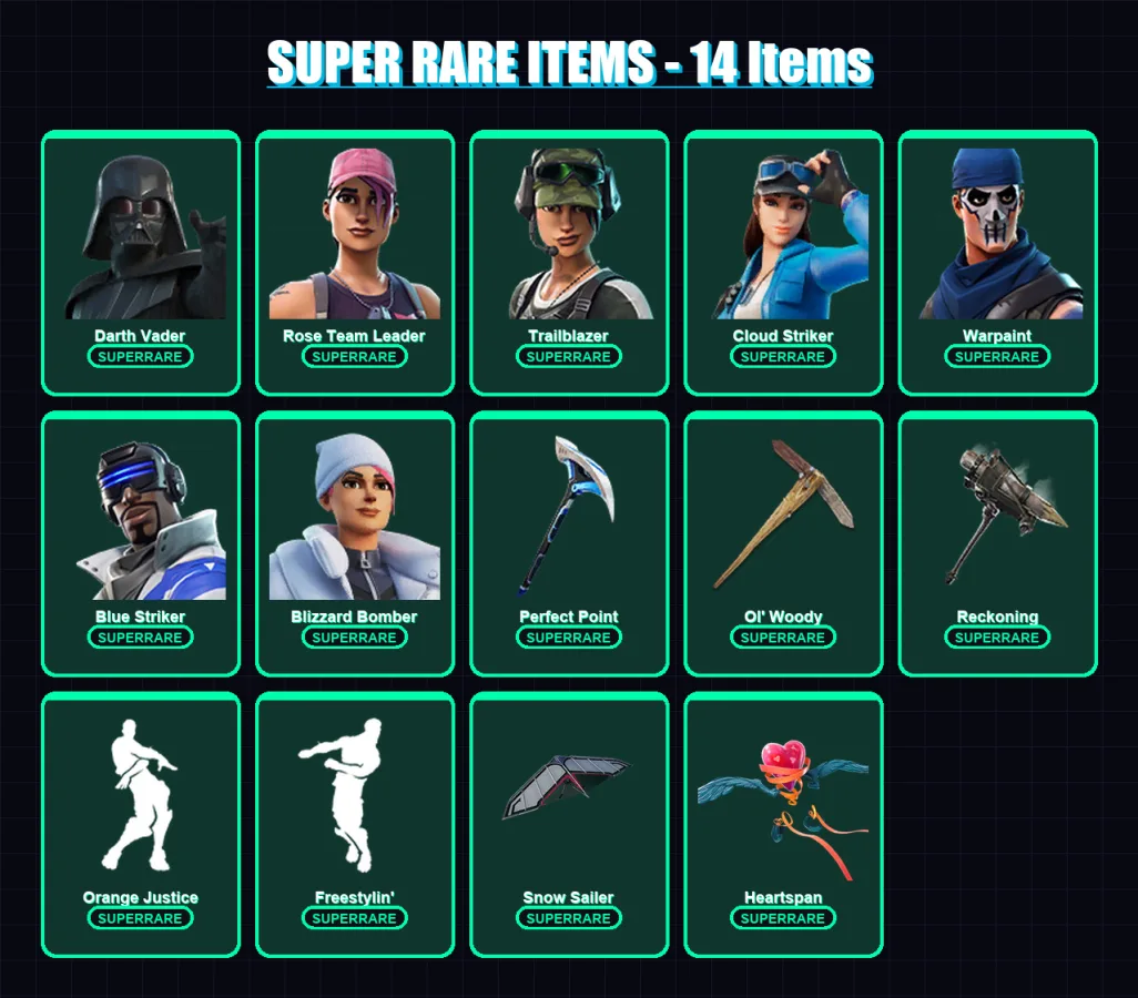 [PC] | Darth Vader | Rose Team Leader | Trailblazer | Cloud Striker | Warpaint | 292 skin | 320 pickaxe | 237 emote | 230 glider | Lv2619