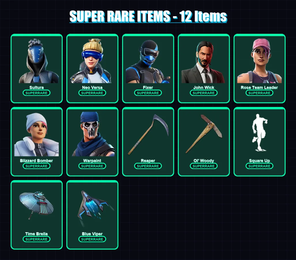 [PS4/PS5/PC] | Sultura | Neo Versa | Fixer | John Wick | Rose Team Leader | 271 skin | 251 pickaxe | 188 emote | 190 glider | Lv2900