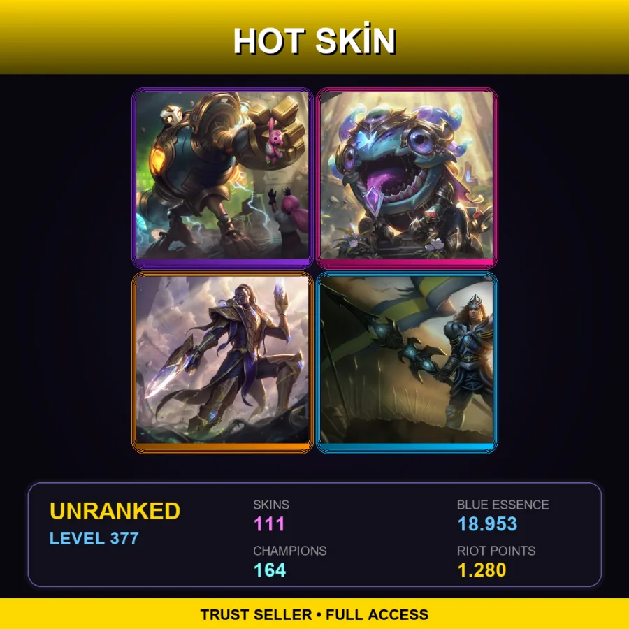 TW | Lv377 | Unranked | 111 Skin | 164 Champ — LoL account