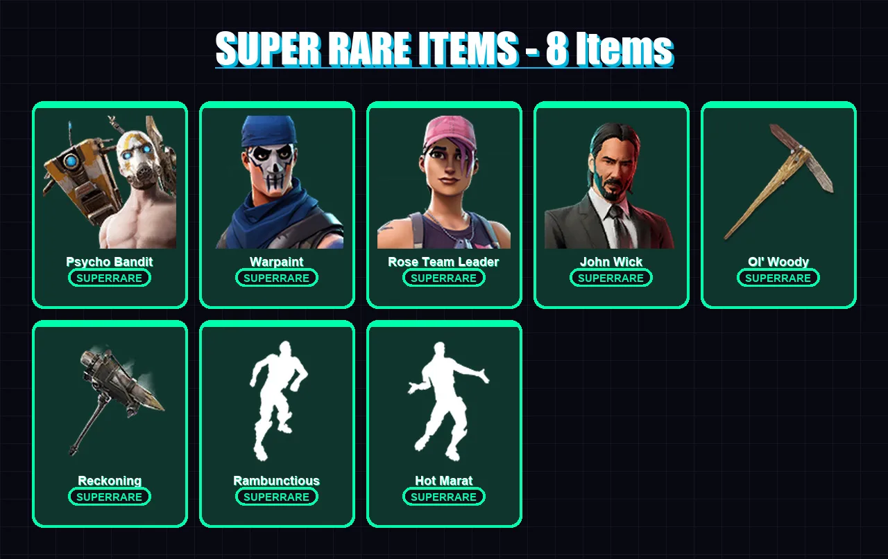 [PC/XBOX/PSN] | Psycho Bandit | Warpaint | Rose Team Leader | John Wick | Calamity | 76 skin | 45 pickaxe | 66 emote | 32 glider | Lv211