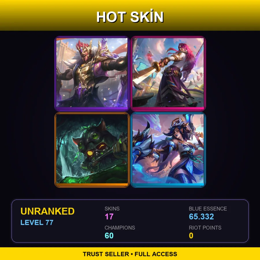 EUNE | Lv77 | Unranked | 17 Skin | 60 Champ — LoL account