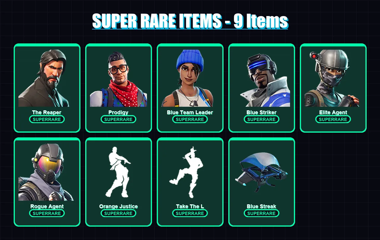 [PC/XBOX] | The Reaper | Prodigy | Blue Team Leader | Blue Striker | Elite Agent | 20 skin | 27 pickaxe | 25 emote | 27 glider | Lv430